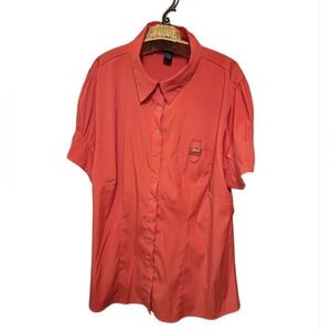 Antilia Femme Ladies Vibrant Orange Coral Short Sleeved Blouse Plus Size 2X EDGY
